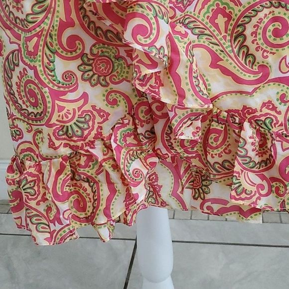 Britt Ryan Boho Gypsy Cream Paisley Ruffled Strapless Silk Blend Mini Dress - Picture 4 of 11